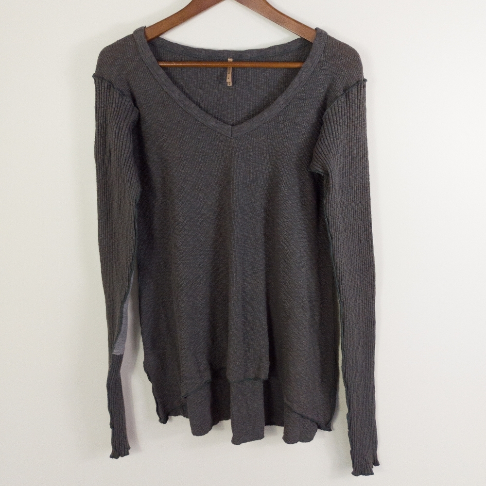 Pete Long Sleeved Ribbed Top Gray Size Large